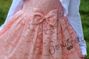 Официална детска дантелена рокля в бледо розово с болеро
