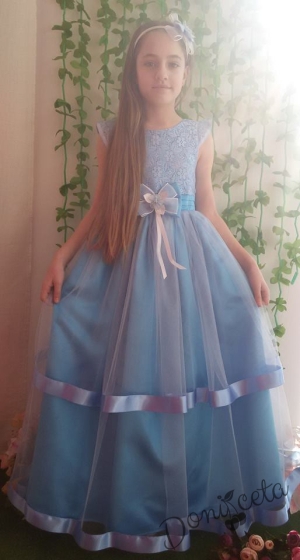 Официална детска дълга рокля в светлосиньо