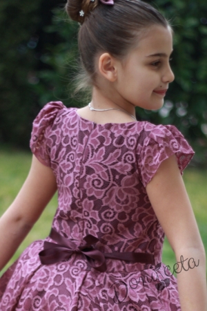 Официална детска дантелена рокля в в пепел от рози
