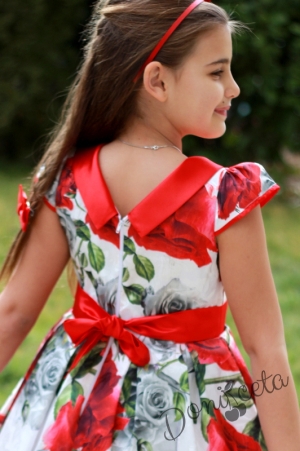 Официална детска рокля в черно с червени рози в червено и черно