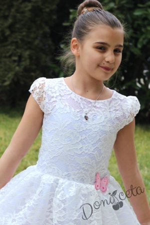 Официална детска дантелена рокля в бяло