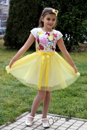 Official children's short-sleeved dress  with roses