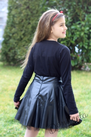 Детска кожена пола  в черно за момиче Доника