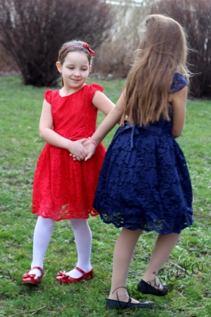 Официална детска дантелена рокля в тъмносиньо  изцяло от дантела Тринитиша