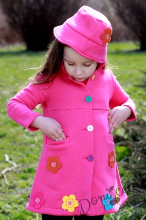 Детско палто от триконечна вата в циклама  с шапка