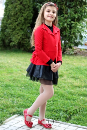Детско сако за момиче в червено с къдрички