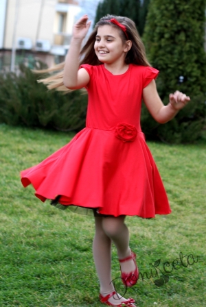 Детска рокля с къс ръкав в червено 