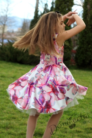 Официална детска рокля  с цветя в циклама
