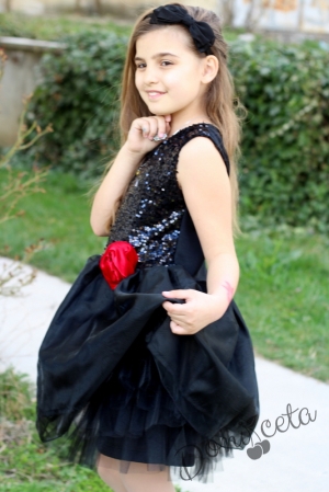 Официална детска рокля в черно с пайети и пола пачка