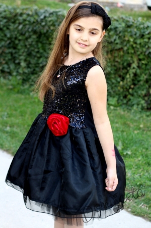 Официална детска рокля в черно с пайети и пола пачка