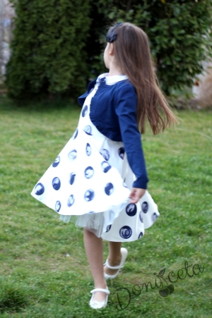 Комплект от официална детска рокля  на точки в тъмносиньо с късо болеро