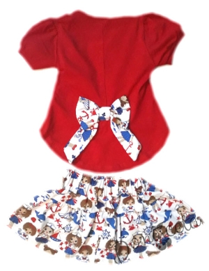 Комплект от блузка в червено  с пола 