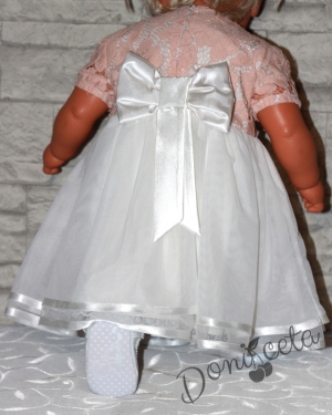 Официална детска/бебешка рокля в бяло и пепел от рози за шаферка или кръщене