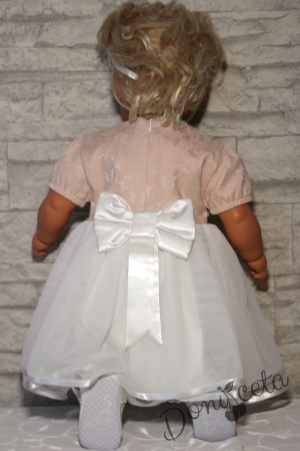 Официална детска рокля в бяло и пепел от рози за шаферка или кръщене