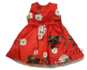 Детска рокля  без ръкав в червено с черешки 