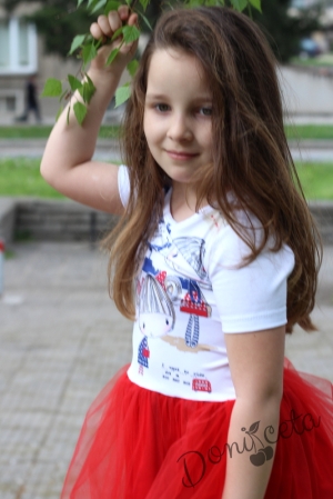 Лятна детска рокля с тюл в червено