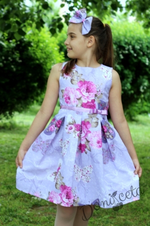 Детска рокля Валерия в лилаво на цветя 