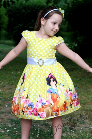 Официална детска рокля Мила в жълто на точки с принцеси 