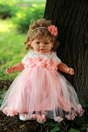 Официална детска/бебешка рокля в прасковено с розички