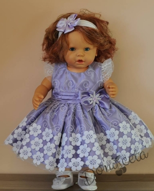Официална бебешка или детска рокля в лилаво с дантела Лариска