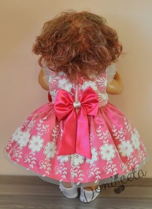 Официална бебешка/ детска рокля в розово с дантела