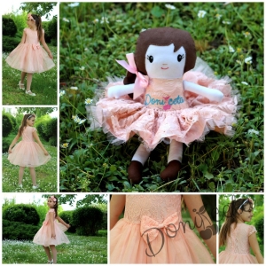 Комплект от официална детска рокля от дантела с кукла