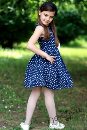 Детска рокля в тъмносиньо Тамара на бели сърца