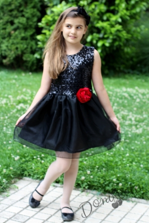 Официална детска рокля с тюл в черно с пайети 