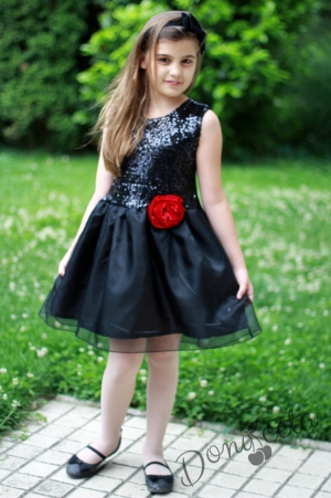 Официална детска рокля с тюл в черно с пайети 