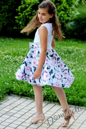 Комплект от официална детска рокля с рози с кожено яке