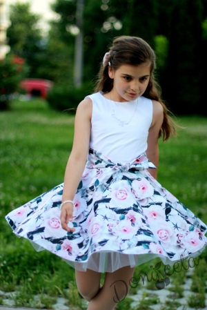 Комплект от официална детска рокля с рози с кожено яке
