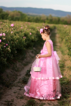 Официална детска дълга рокля в розово