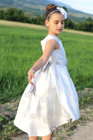 Официална детска рокля на сребристи рози