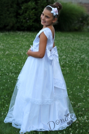 Официална детска дълга рокля в бяло с гол гръб Донита