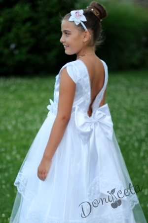 Официална детска дълга рокля в бяло с гол гръб Донита