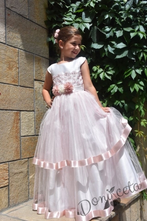 Официална детска дълга рокля в прасковено с гол гръб 212 ППГ