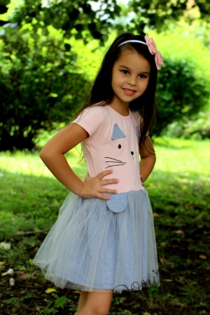 Лятна детска рокля с къс ръкав в розово и сиво