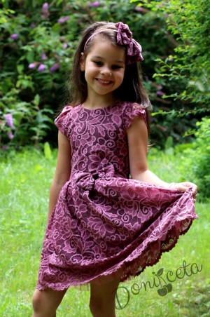 Официална детска дантелена рокля  Павлета в пепел от рози