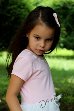 Лятна детска рокля в светло розово с тюл в бяло 4