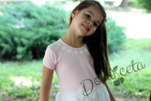 Лятна детска рокля в светло розово с тюл в бяло 5