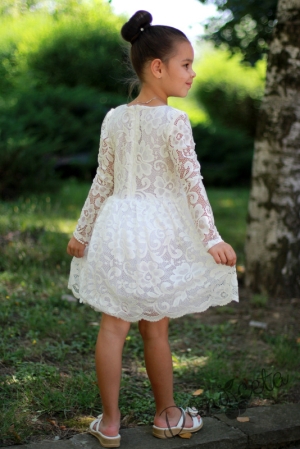 Официална детска рокля с дълъг ръкав в дантела в бяло Верка