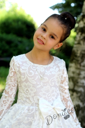 Официална детска рокля с дълъг ръкав в дантела в бяло Верка