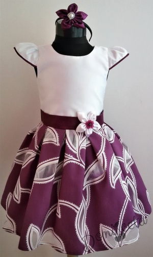Официална детска рокля в бяло и лилаво