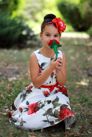 Официална детска рокля с рози в червено