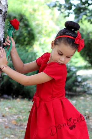 Детска рокля в червено Акатарена с къс ръкав и с панделка
