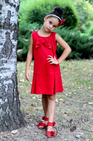 Детска рокля/сукман Аделя без ръкави в червено