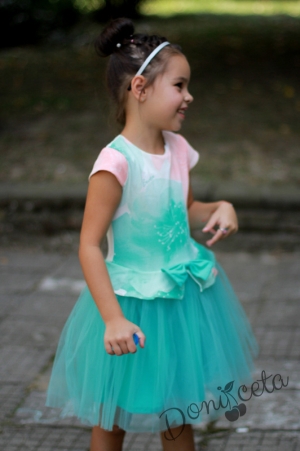 Официална детска Темида рокля с тюл в тюркоаз