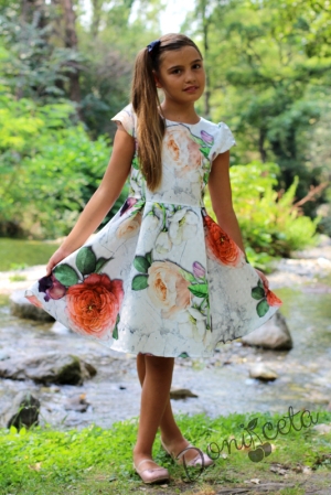 Официална детска рокля на цветя с къс ръкав  Цвети