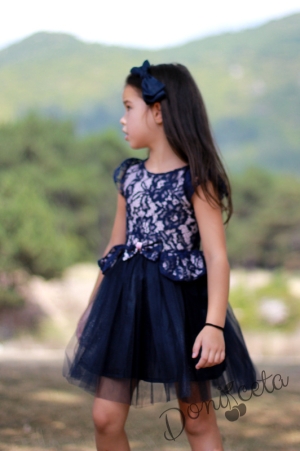 Official children's dress in dark blue with lace and tulle