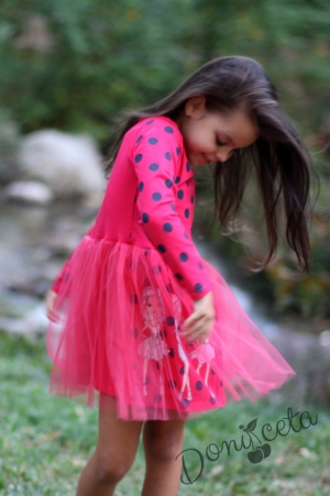 Детска рокля с дълъг ръкав в малина с момиченца